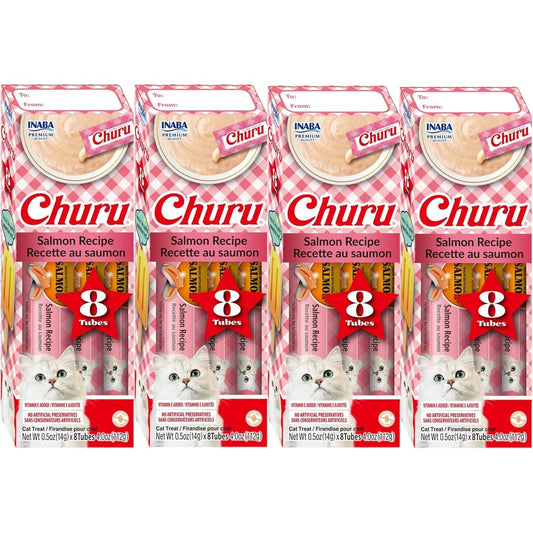 Inaba Churu Lickable Puree Natural Cat Treats Salmon Recipe 32 Tubes Four Gift Boxes Of Eight Tubes Each