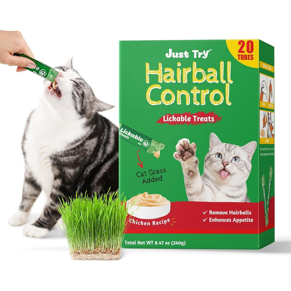 Just Try Creamy Lickable Cat Treats With Healthy Cat Grass And Hairball Control Support For Cats 20 Tubes Chicken Flavor