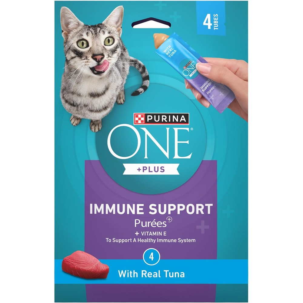 Purina One Plus Immune Support Purees With Real Tuna Lickable Cat Treats 1.4 Ounce Pack Of 4