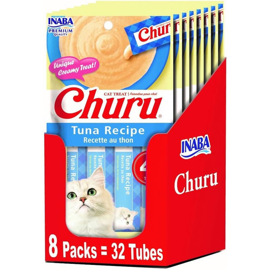 Inaba Churu Lickable PurÃ©e Natural Cat Treats Tuna Recipe 32 Tubes Pack Of Eight Four Servings Per Package
