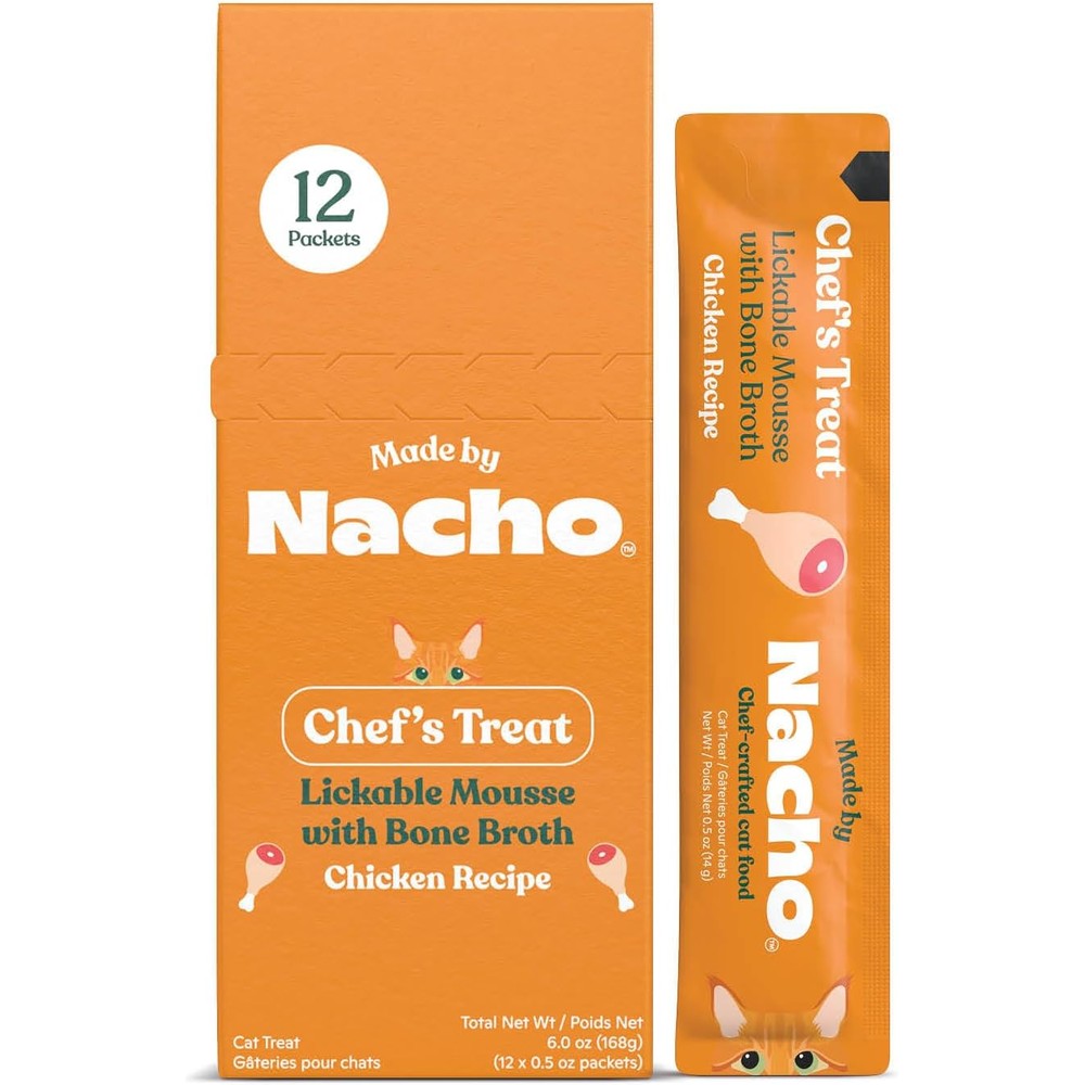 Made By Nacho Lickable Cat Treats Mousse Tubes Chicken Recipe With Bone Broth 12 Count 0.5 Ounce Each Grain Free