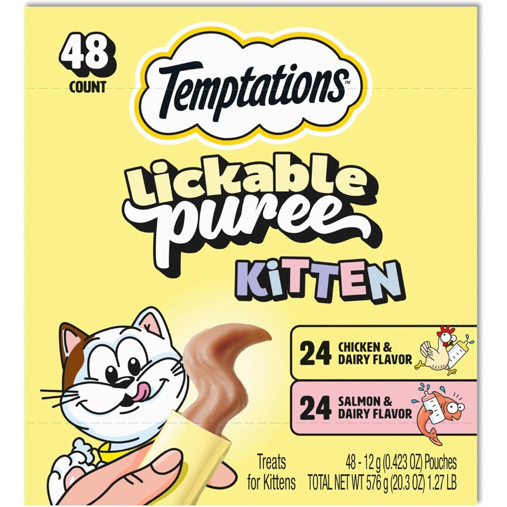 Temptations Puree Kitten Treats Lickable Chicken And Salmon Variety Pack 48 Pouches