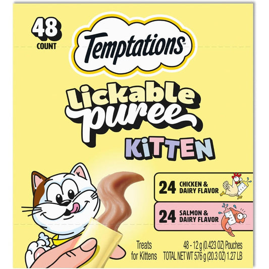 Temptations Puree Kitten Treats Lickable Chicken And Salmon Variety Pack 48 Pouches