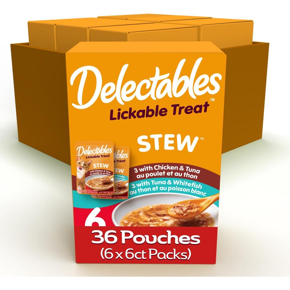Hartz Delectables Stew Lickable Wet Cat Treat Variety Pack Hydrating Grain Free Food Topper 1.4 Ounce Pouches 36 Count