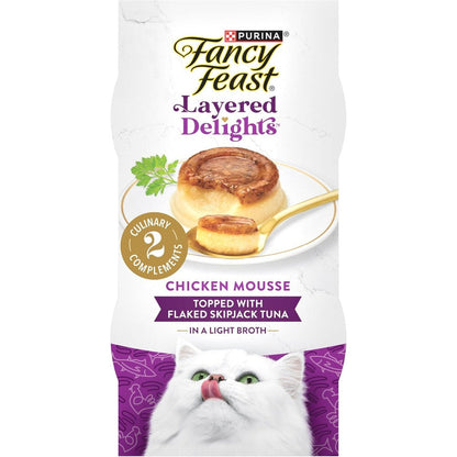 Fancy Feast Layered Delights Chicken Mousse Topped With Flaked Skipjack Tuna Gourmet Wet Cat Treats 1.96 Ounce Pack Of 8