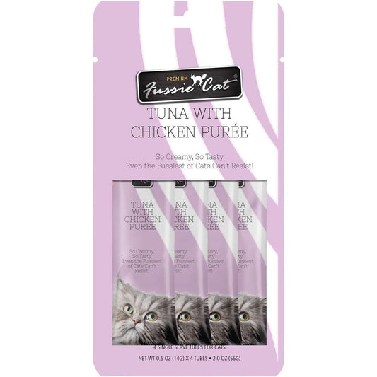 Fussie Cat Tuna With Chicken Puree Lickable Cat Treats 0.5 Ounce Pouch Pack Of 4