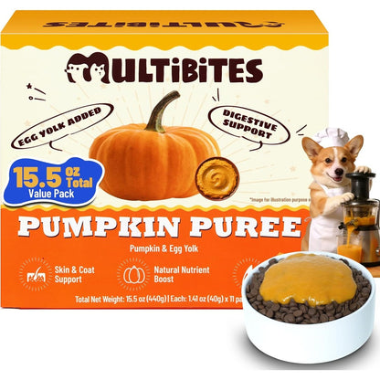 Multibites Premium Pumpkin Puree For Cats And Dogs Digestive Health Supplement With Egg Yolk 15.5 Ounce Total Weight Pack Of 11 Pouches