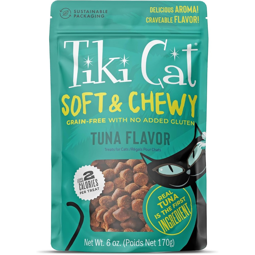 Tiki Pets Tiki Cat Soft And Chewy Treats Tuna Flavor 3 Calories Per Treat Grain Free And No Added Gluten 6 Ounce Pouch
