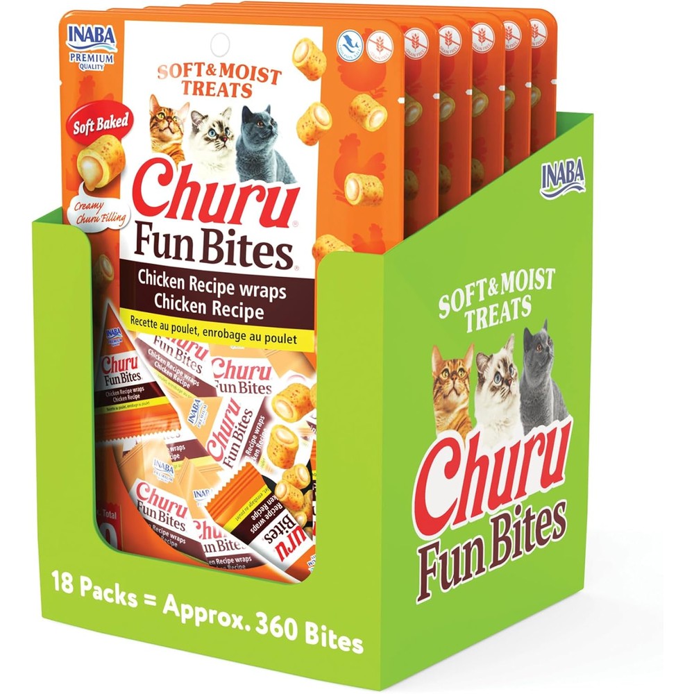 Inaba Churu Fun Bites For Cats Soft And Chewy Chicken Recipe Treats 18 Count Total 0.42 Ounces Each Tetra