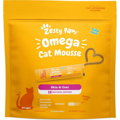 Zesty Paws Omega Cat Mousse Squeezable Cat Supplement With Seaweed For Skin And Coat Support Tuna Flavor 18 Count