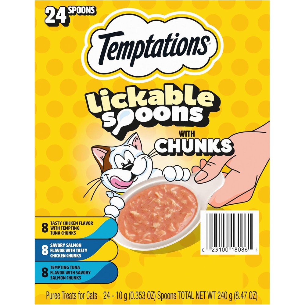 Temptations Lickable Spoons Soft Lickable Cat Treats Variety Pack 24 Count Adult Wet Cat Treats Chicken Tuna And Salmon Flavors