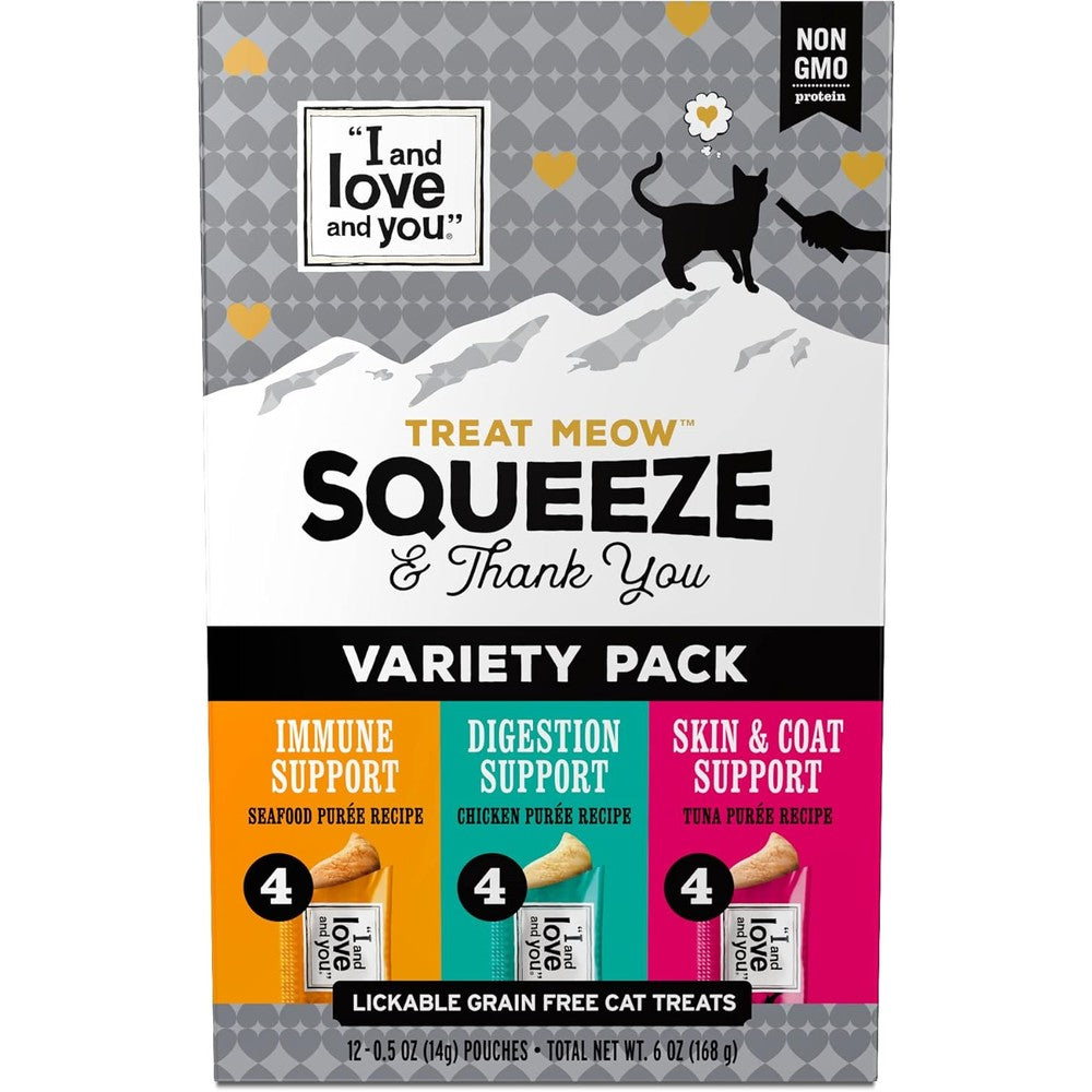 I And Love And You Treat Meow Lickable Cat Treats Variety Pack 12 Count Grain Free Puree For Immune Digestion Skin And Coat Support
