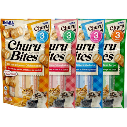 Inaba Churu Bites For Cats Soft Baked Chicken Wrapped Treats With Savory Churu Centers 4 Flavor Variety Pack 12 Tubes Total