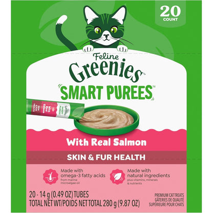 Feline Greenies Smart Purees Skin And Fur Health Lickable Cat Treats With Real Salmon 0.49 Ounce Tubes 20 Count