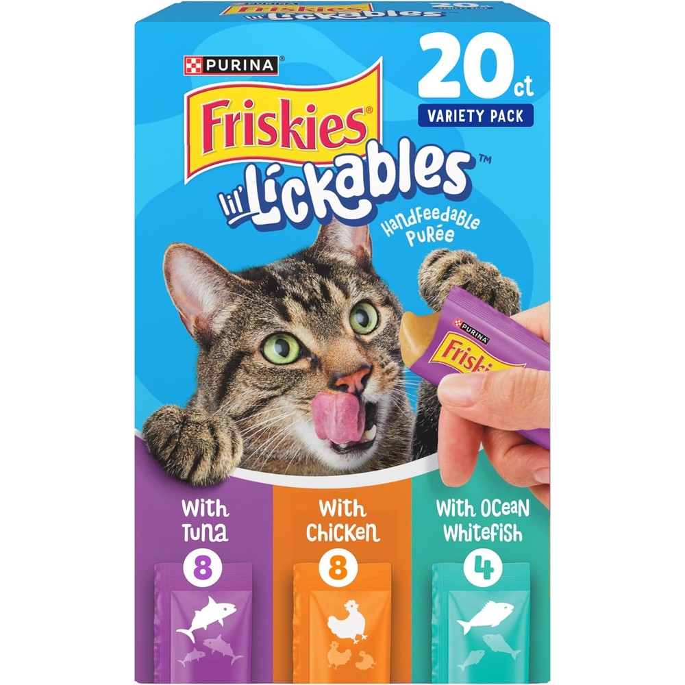 Friskies Purina Lil Lickables Variety Pack With Chicken Tuna And Ocean Whitefish Creamy Cat Treat Puree 10 Ounce Pack Of 20