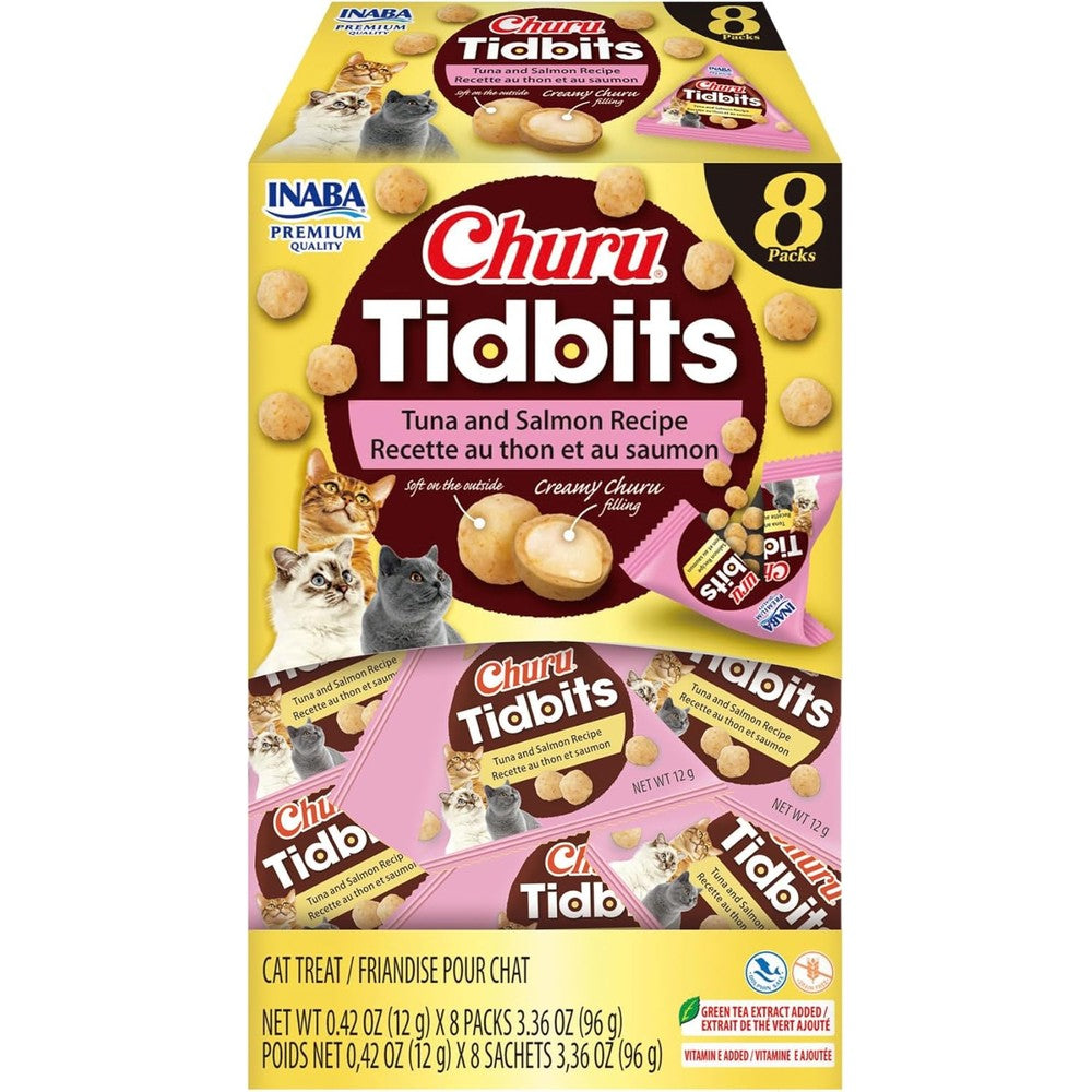 Inaba Churu Tidbits Soft And Chewy Cat Treats Baked Chicken With Tuna And Salmon Recipe 0.42 Ounces Each 8 Packs Total