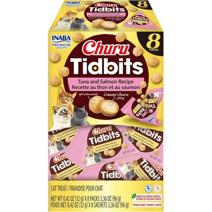 Inaba Churu Tidbits Soft And Chewy Cat Treats Baked Chicken With Tuna And Salmon Recipe 0.42 Ounces Each 8 Packs Total