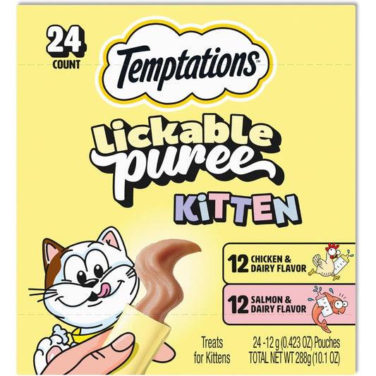 Temptations Puree Kitten Treats Lickable Chicken And Salmon Variety Pack 24 Pouches 0.42 Ounce Each
