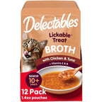 Delectables Lickable Treat Savory Broth Senior 10 Plus Wet Cat Treats With Real Chicken And Tuna 1.4 Ounce Pouch 12 Count Pack