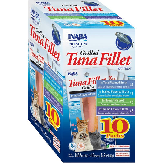Inaba Premium Grilled Tuna Fillet Cat Treats With Vitamin E And Green Tea Extract 0.52 Ounces Each Pack Of 10 Variety Box