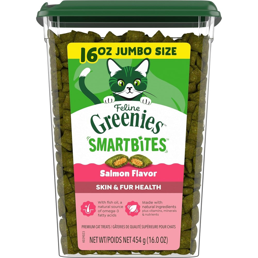 Greenies Feline Smartbites Skin And Fur Health Crunchy And Soft Cat Treats Salmon Flavor 16 Ounce Tub