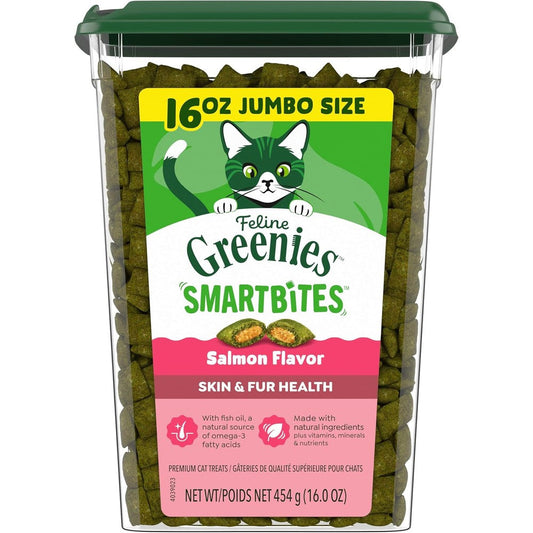 Greenies Feline Smartbites Skin And Fur Health Crunchy And Soft Cat Treats Salmon Flavor 16 Ounce Tub