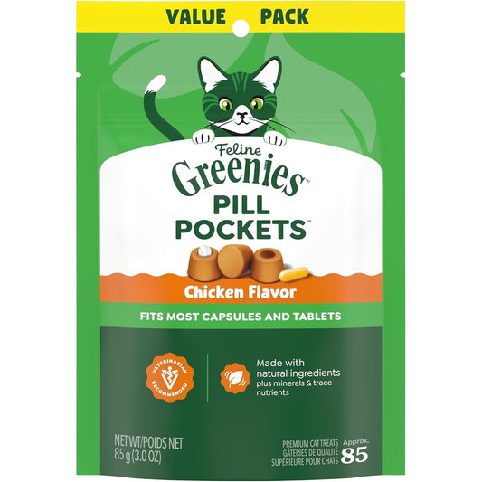 Greenies Feline Pill Pockets Natural Soft Cat Treats Chicken Flavor 3 Ounce Pouch 85 Treats
