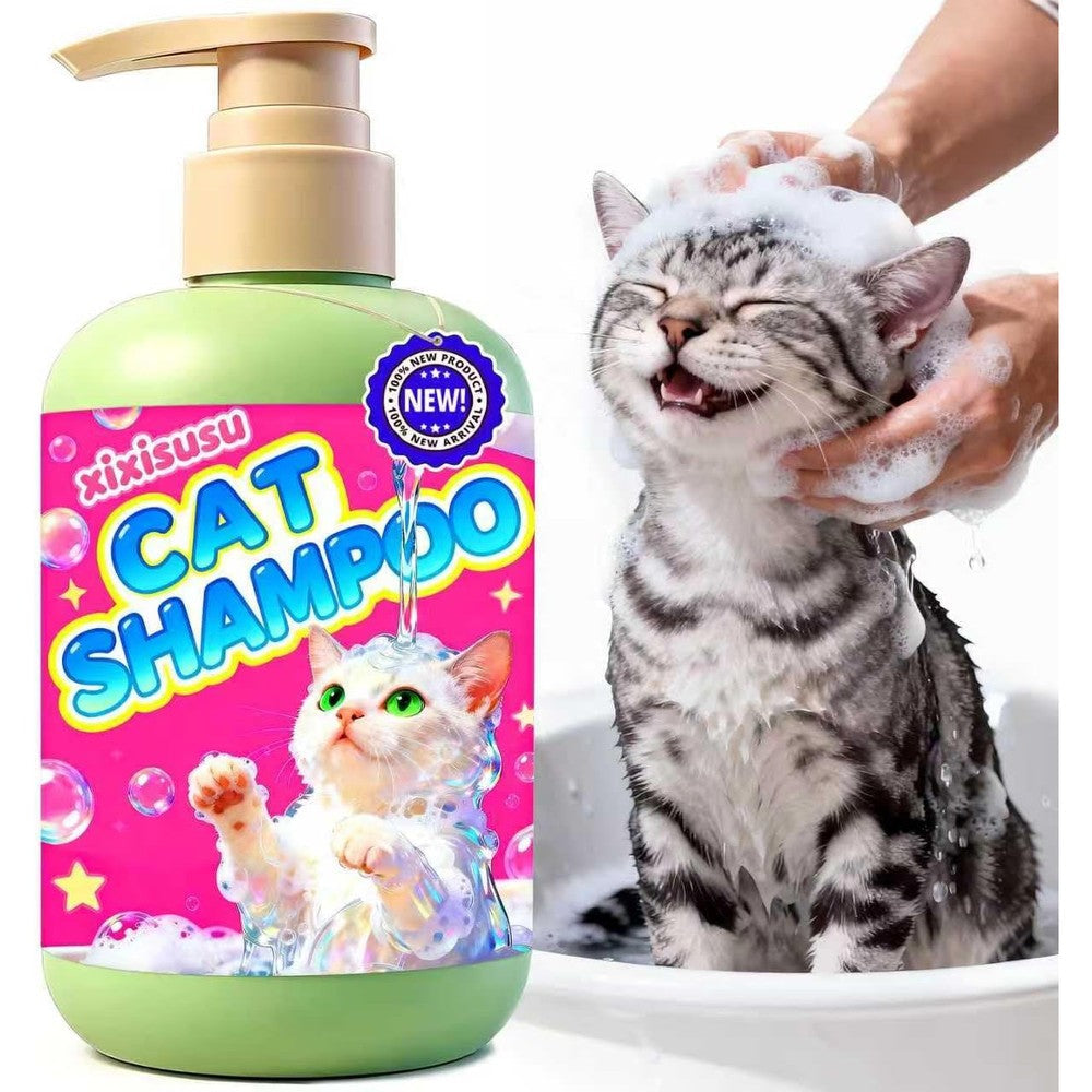 Xixisusu hypoallergenic cat shampoo and conditioner front view green pump bottle.