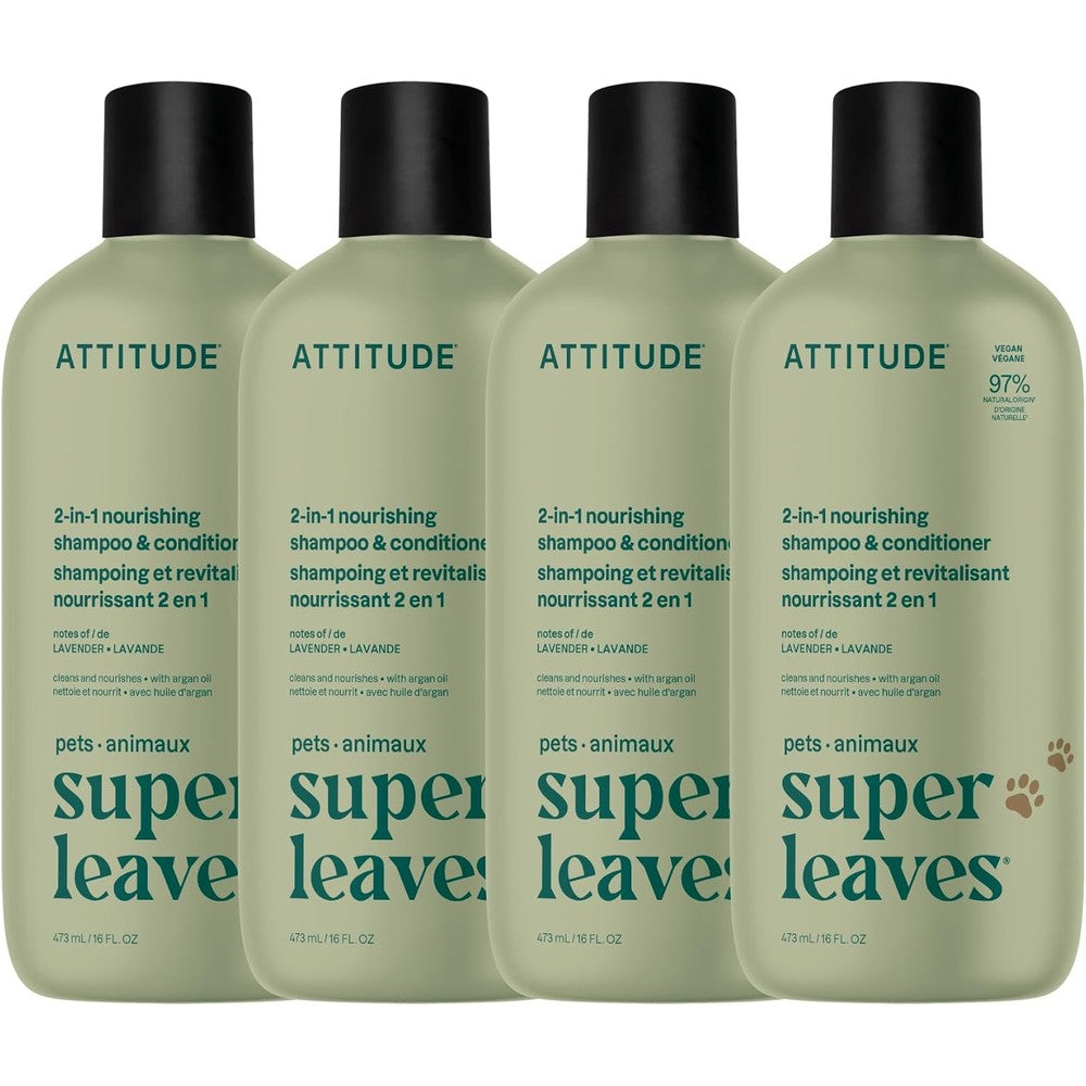 Attitude Natural 2 in 1 Pet Shampoo and Conditioner front view of the 16 Fluid Ounce bottle pack.
