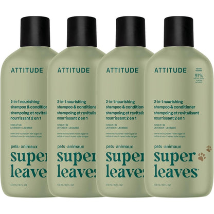 Attitude Natural 2 in 1 Pet Shampoo and Conditioner front view of the 16 Fluid Ounce bottle pack.