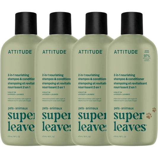 Attitude Natural 2 in 1 Pet Shampoo and Conditioner front view of the 16 Fluid Ounce bottle pack.