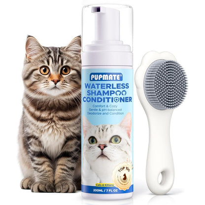 Mooncat Waterless Cat Shampoo and Conditioner foam bottle front view for waterless cat bath.