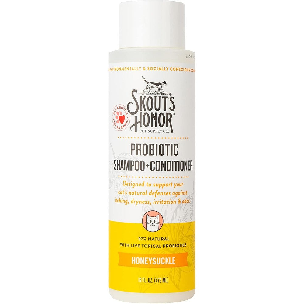 Skout's Honor Probiotic Cat Shampoo Honeysuckle front bottle view