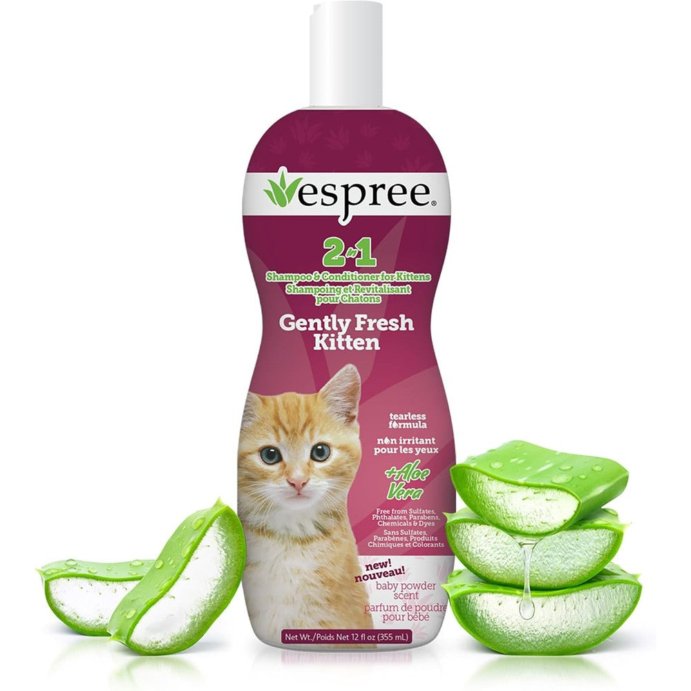 Espree Gentle Fresh Kitten Shampoo and Conditioner front view bottle showcasing the tearless formula label.
