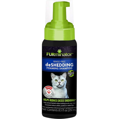 Furminator rinse free cat deshedding foaming shampoo front view bottle