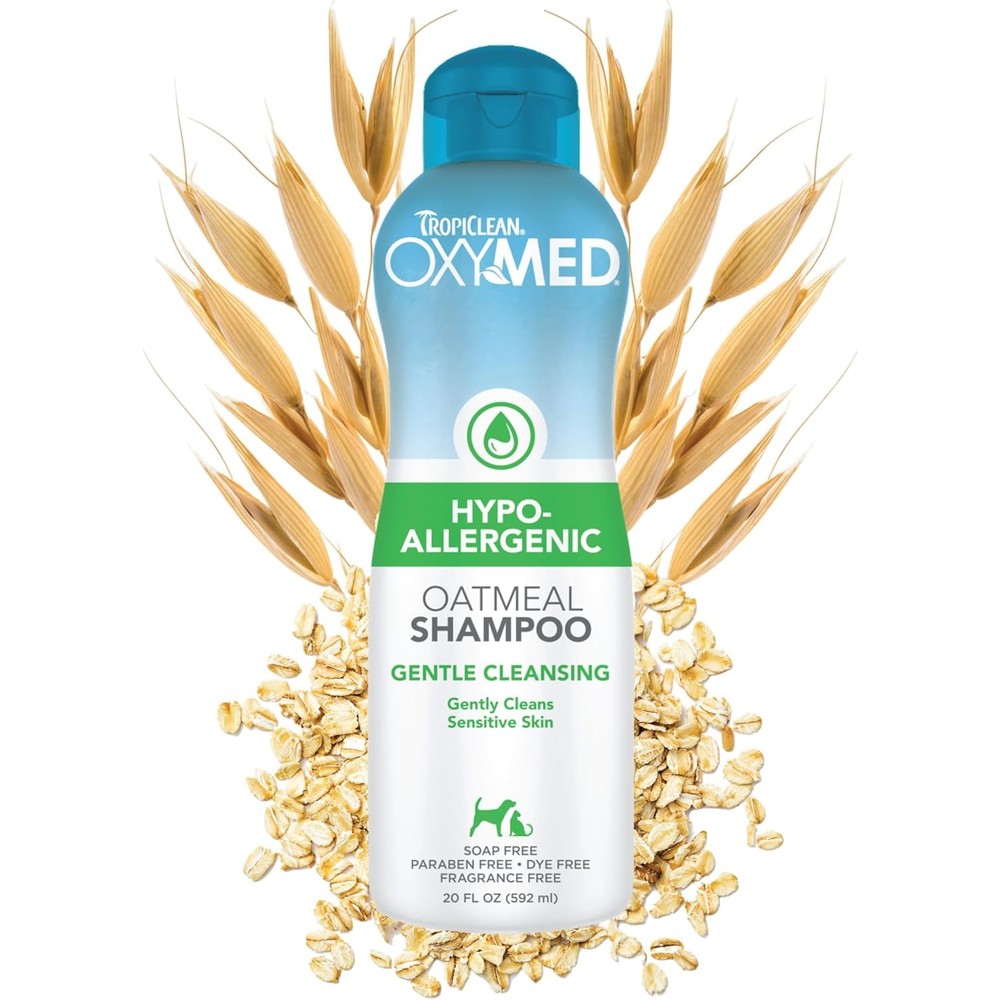 TropiClean OxyMed Hypoallergenic Pet Shampoo front view bottle