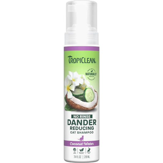 TropiClean Waterless Cat Shampoo front view bottle showcasing dander reducing formula