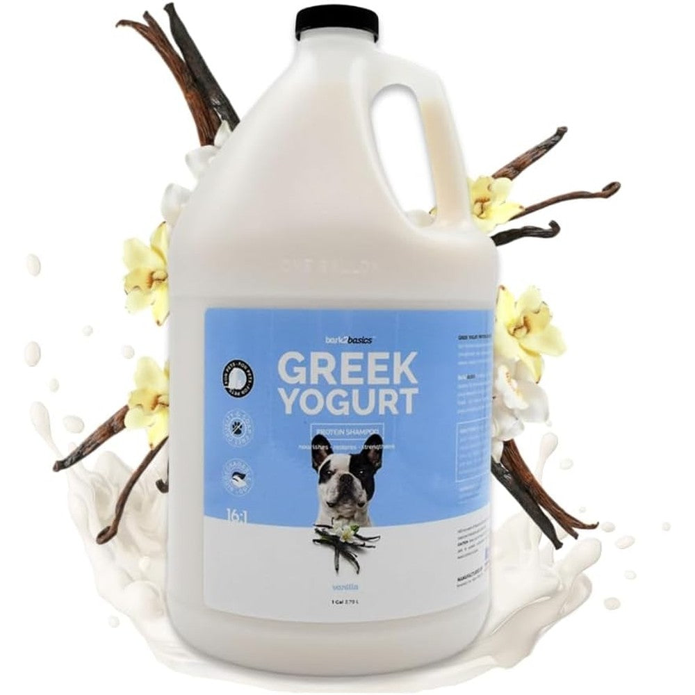 Bark 2 Basics Vanilla Greek Yogurt Dog Shampoo front view professional pet grooming bottle