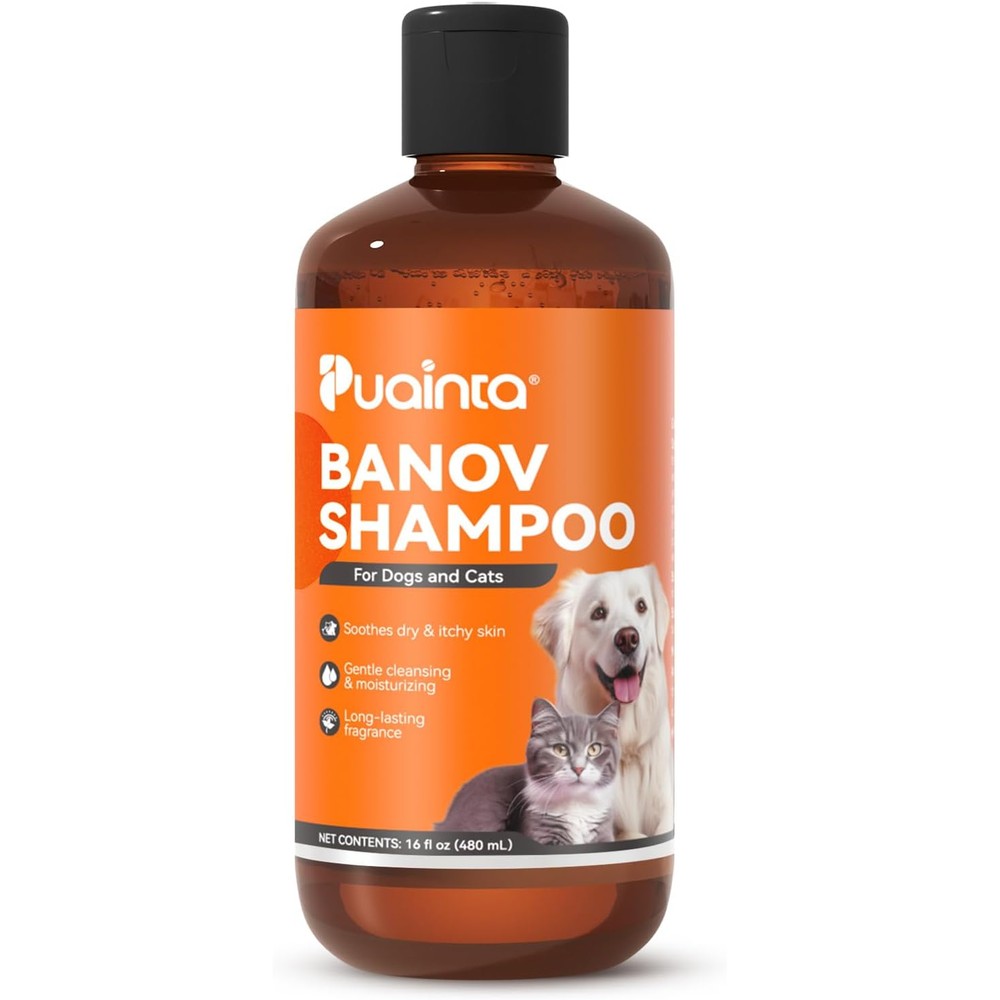 PUAINTA Dog and Cat Shampoo front view of 16 ounce bottle for pet itching shampoo.