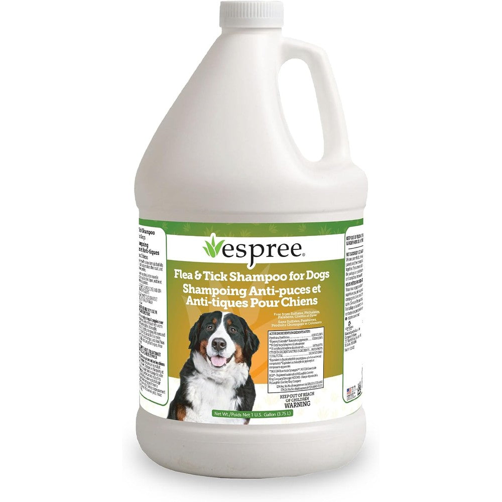 Espree Flea and Tick Dog Shampoo front view of one gallon jug