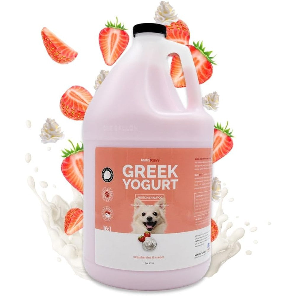 Bark2Basics Strawberries and Creme Greek Yogurt Dog Shampoo front view bottle