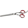 Laazar pet grooming thinning shears front view showing 42-tooth stainless steel blade