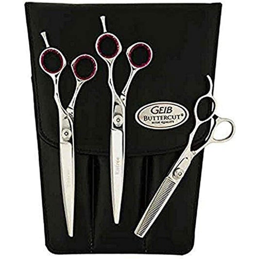 Geib GE4252 03 3 Piece Entree Shear Kit featuring stainless steel scissors with pink sparkle rings.