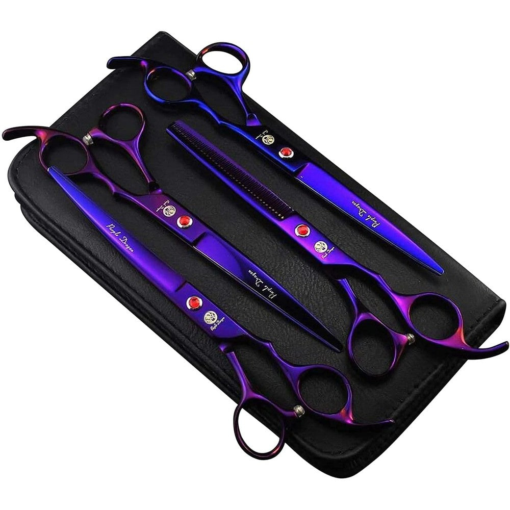 Purple Dragon professional pet grooming scissors kit front view