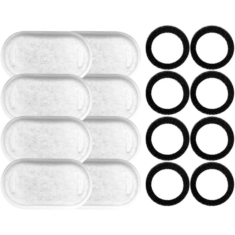 LHKQMYT Selene The Doggy Fountain replacement filters eight pack front view showcasing the activated carbon and foam components