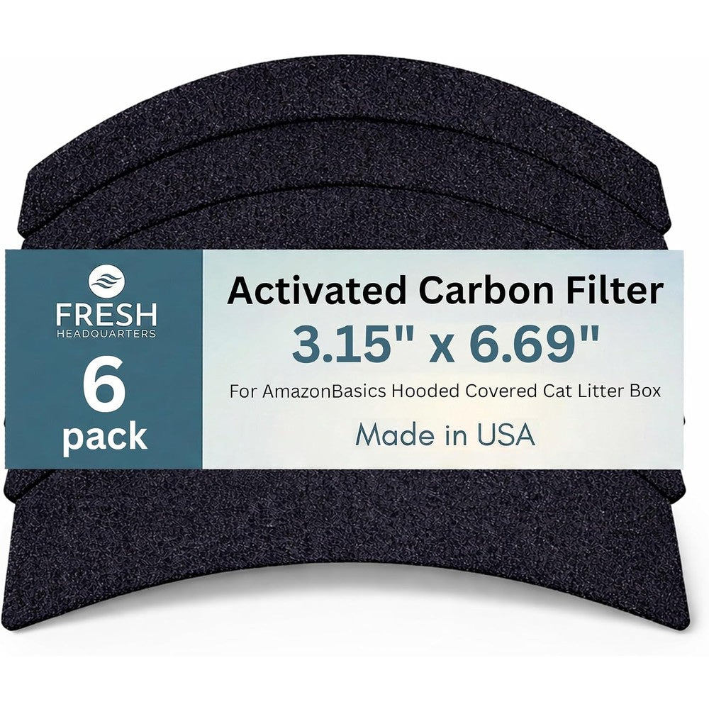 Fresh Headquarters charcoal cat litter box replacement filter 6 pack front view showcasing product packaging
