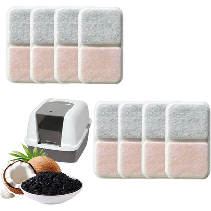 IVTCTV dual action filter replacement pack front view displaying eight carbon pads for cat litter boxes