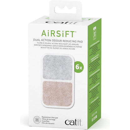 Catit Airsift dual action air purifier pad six pack front packaging view for litter box odor control