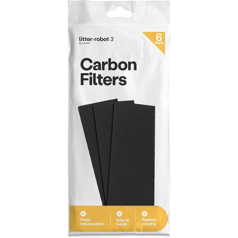 Whisker Litter-Robot 4 Carbon Filters 6-Pack front view showing premium black foam texture.
