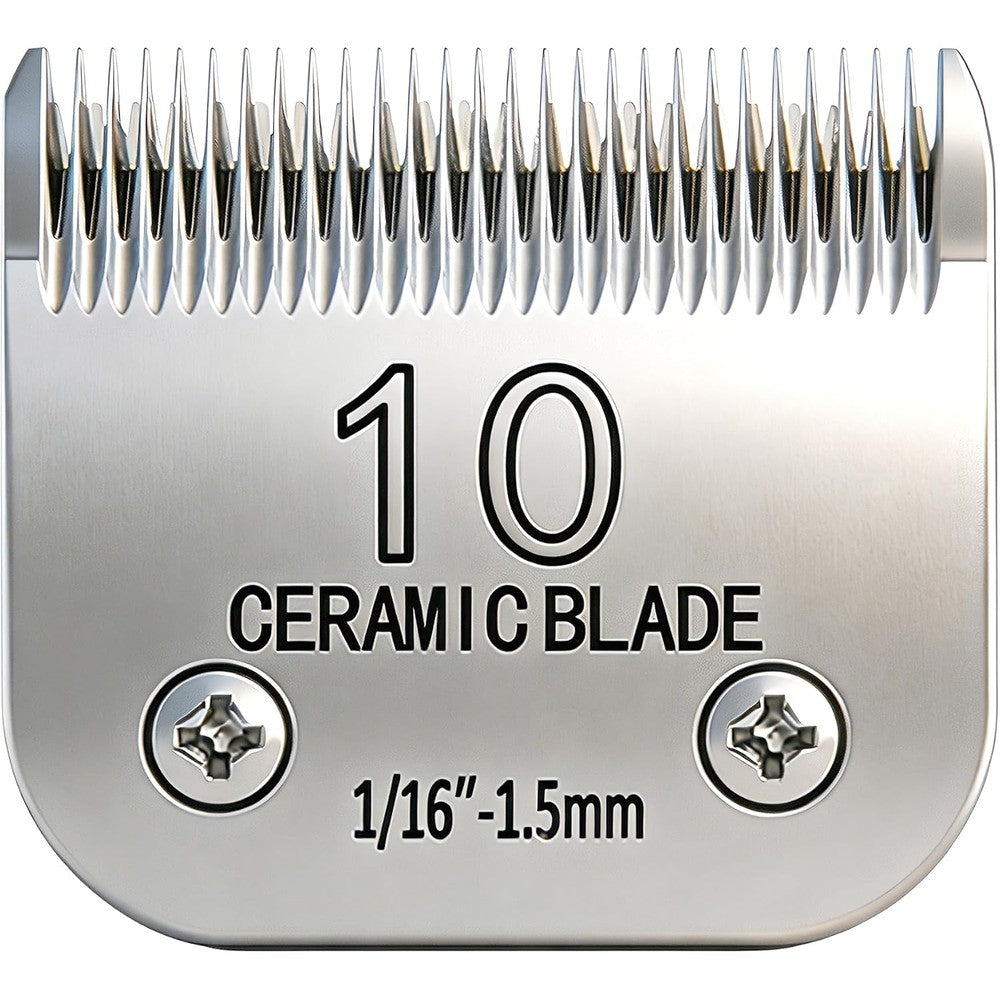OwnLifeYF 10 number pet grooming clipper replacement blade front view showcasing the ceramic and stainless steel teeth.